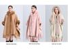 869# Women's Plaid Fleece-Lined Knitted Shawl Cape with Thick Fur Collar