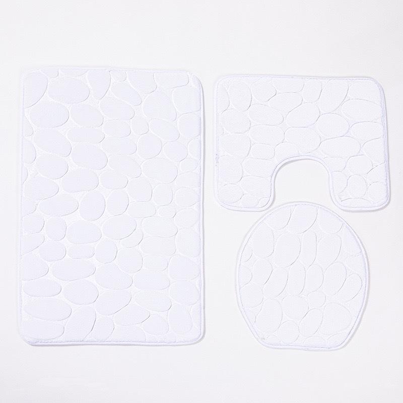 Flannel Non-Slip Absorbent Bathroom Mat Set with U-Shaped Toilet Cover and Quick-Dry Wash Basin Mat