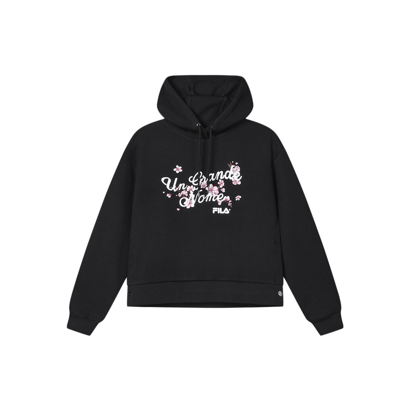 FILA Embroidered Floral Loose Sports Long Sleeve Hoodie Women hoodies Black F11W418209F-BK S