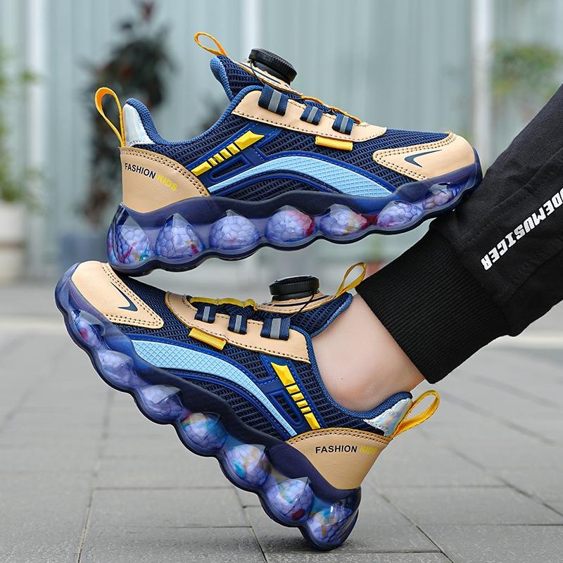 Kids' Quick-Lace Mesh Sneakers Colorful Bubble Sole Breathable Casual Sports Shoes Fashion Children's Trainers