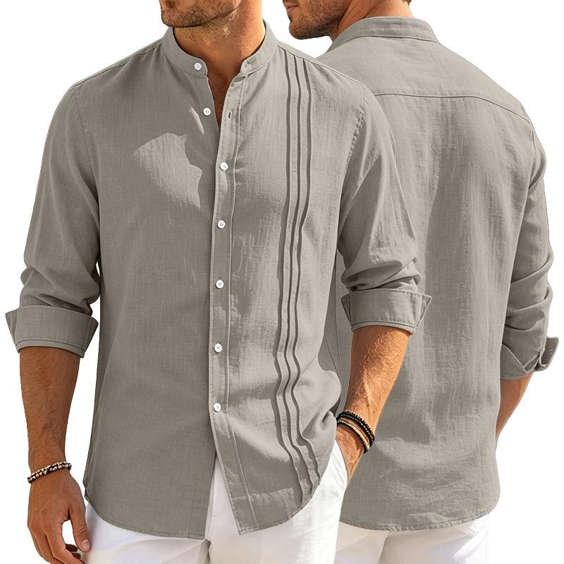 Herren Strickjacke mit Stehkragen, einfarbig, gestreift, langärmlig, lässiges Hemd