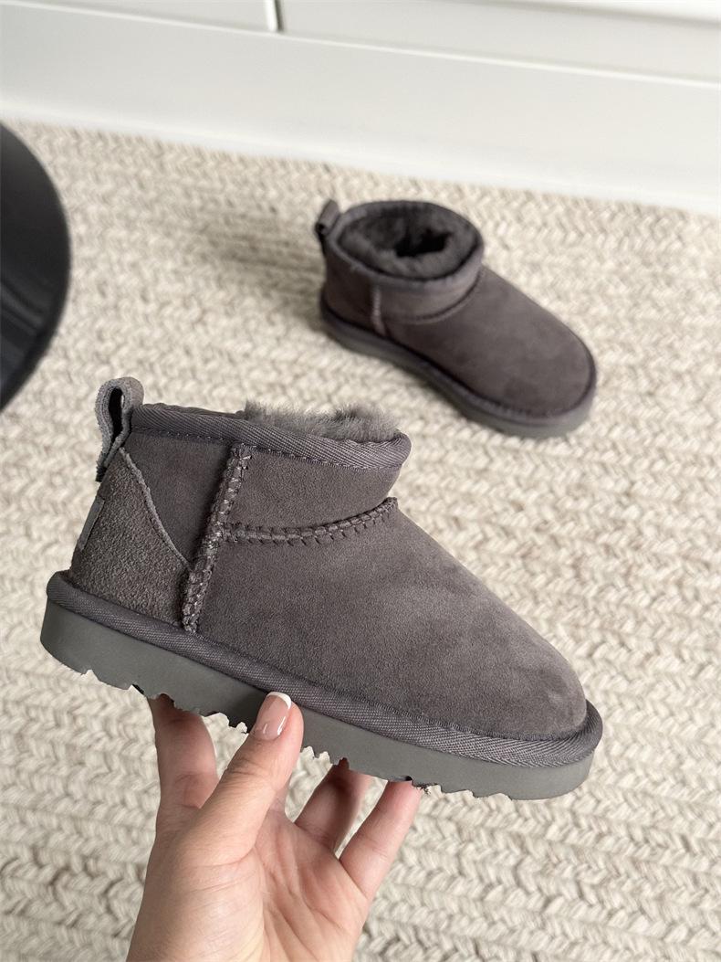 Sangpo Kids  Winter Leather Fur Snow Boots - Warm, Velvet-Lined for Boys & Girls 27-28 (18cm inner length)