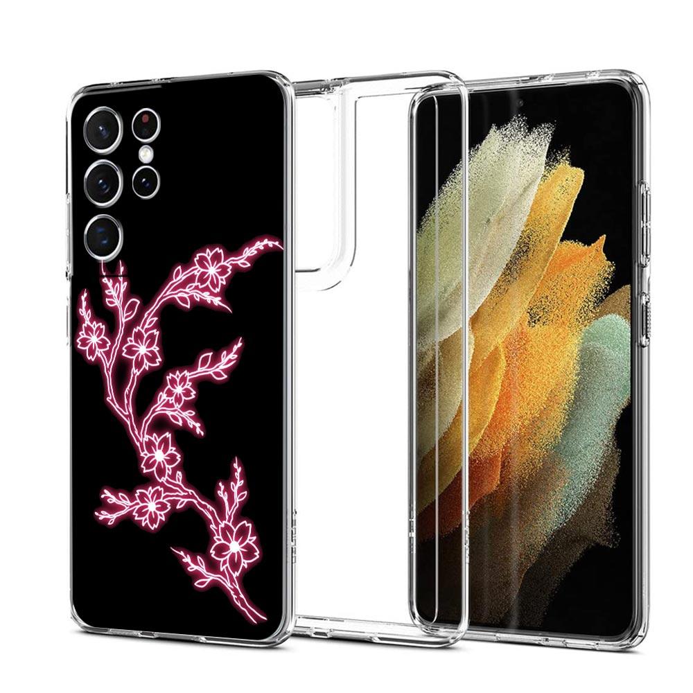 Flamingo Neon Flower Wave Art Phone Case For Samsung Galaxy S22 S21 S20 FE Ultra 5G S10 S10E S9 S8 Plus Note 10 20 Clear Cover