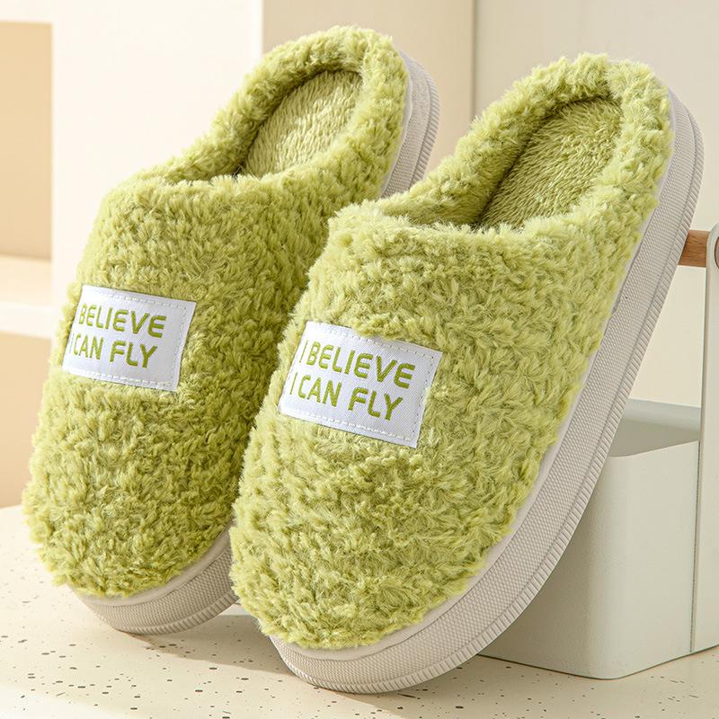 Autumn and Winter Platform Plush Slippers for Home Indoor Home Couples Simple, Warm and Comfortable Cotton Slippers