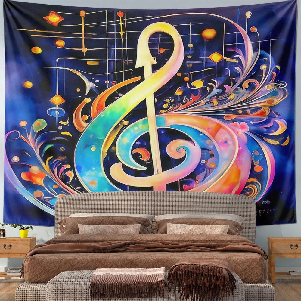Colorful Musical Note Art on Dark Background Pattern Wall Hanging Tapestry Decorative Tapestry Home Decor for Bedroom and Living Room