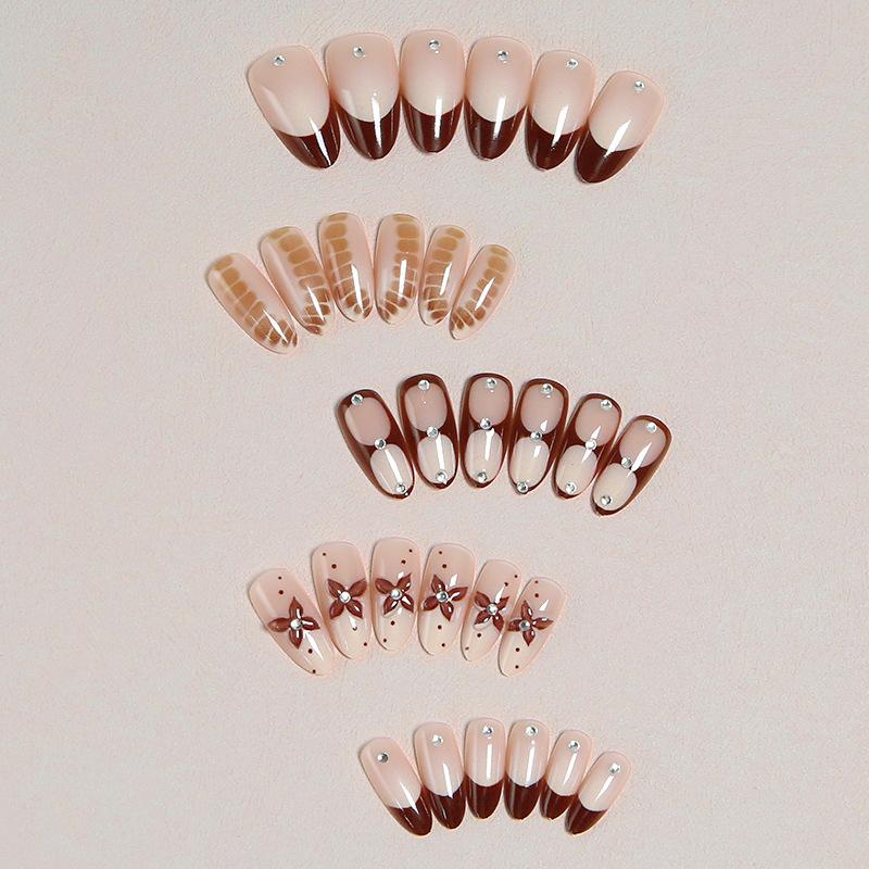 European And American Almond Wearable Nails Long 3D Maple Leaf Gradient Bloom Manicure Wearable Nails