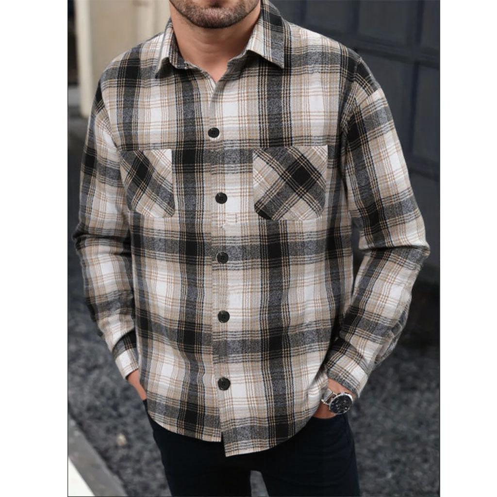 

Мужская клетчатая рубашка-куртка с длинным рукавом на осень и зиму, однобортная, свободного кроя, кардиган 5XL