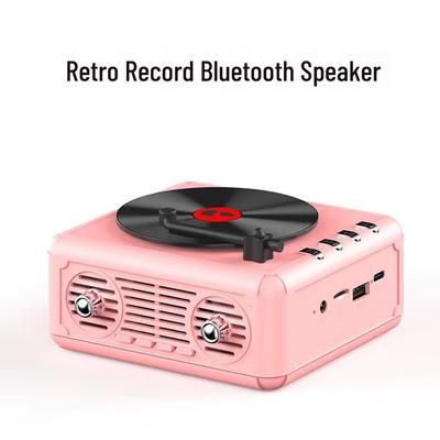 Retro Mini Portable Bluetooth Speaker with Record Player Design and Subwoofer
