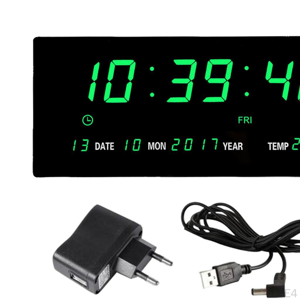 Electric Wall Clock Decor Calendar Display for Bedroom Living Room White