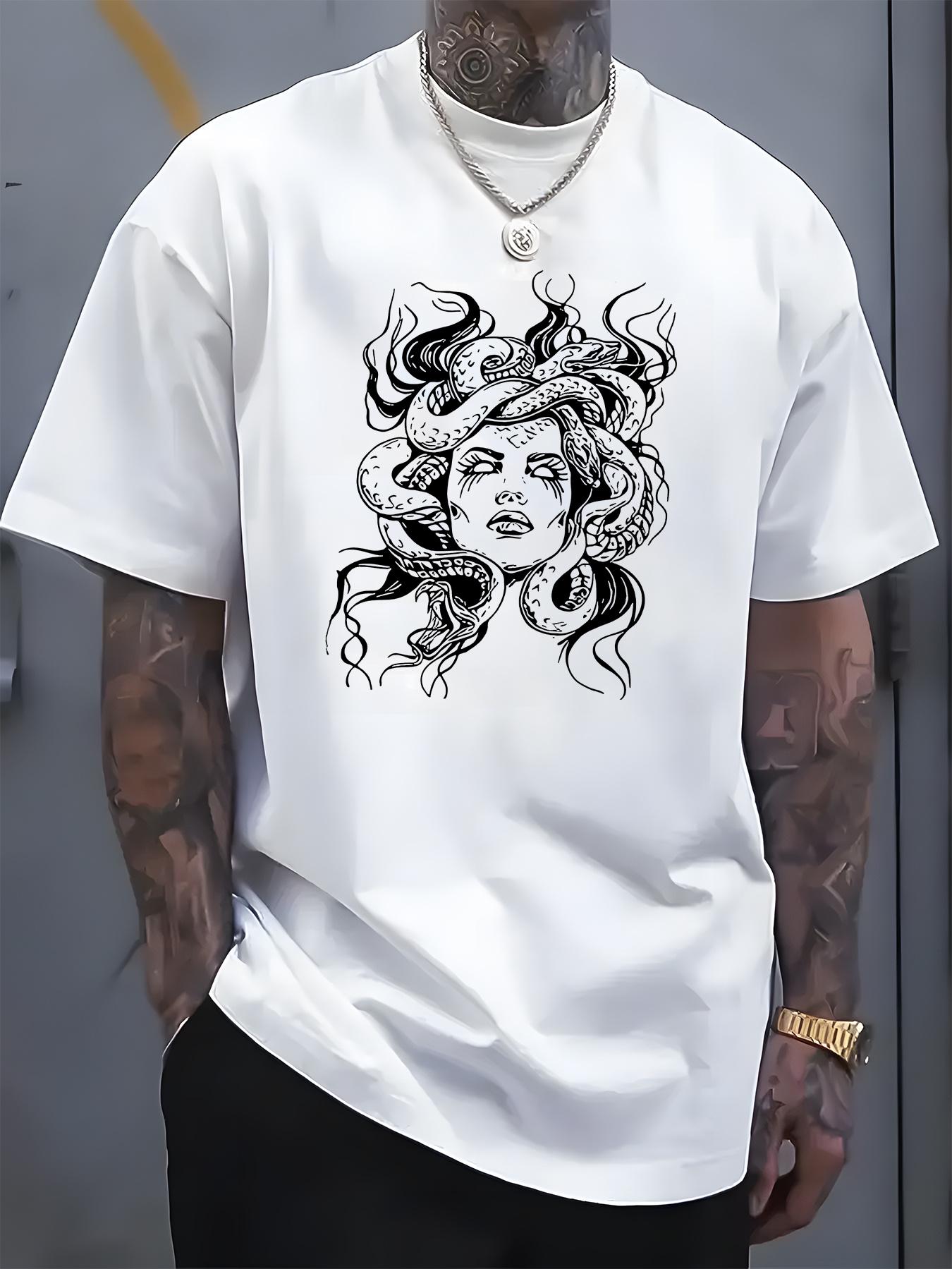 

Medusa Graphic Print Short-Sleeve Luxury Cotton T-Shirt Summer Unisex Men Women Casual Loose Fashion Trendy Clothing XL