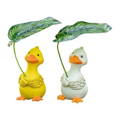 Sculpture Résine Canard Créatif Tenant Feuille Décorations Maison Bureau Bureau Extérieur Jardin Imperméable Ornement Plante en Pot