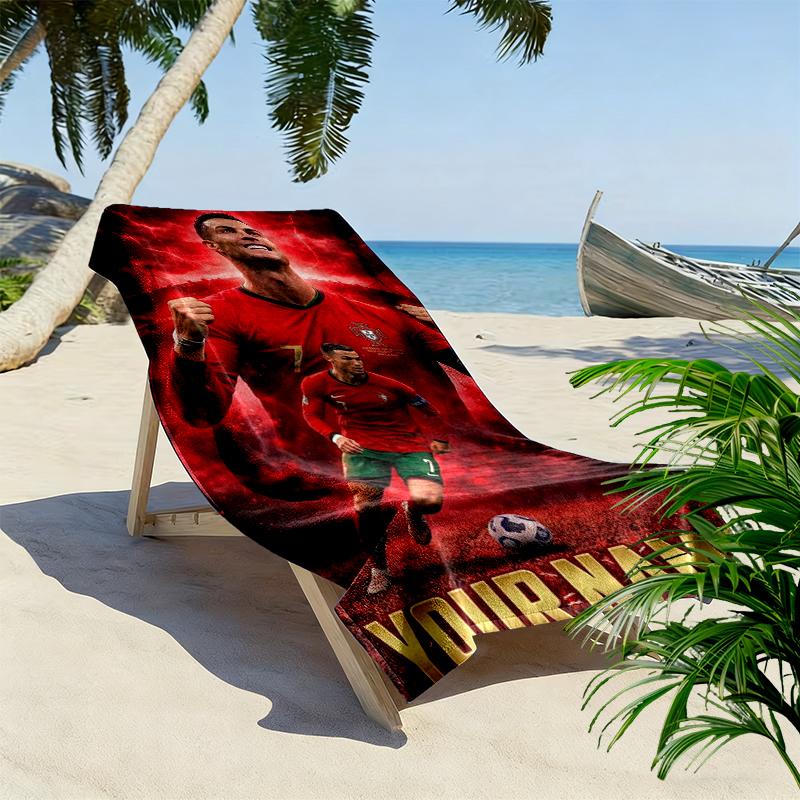 Custom Name Cristiano Ronaldo Print Beach Towel, Large Soft Quick Dry Towel for Beach Camping Swimming