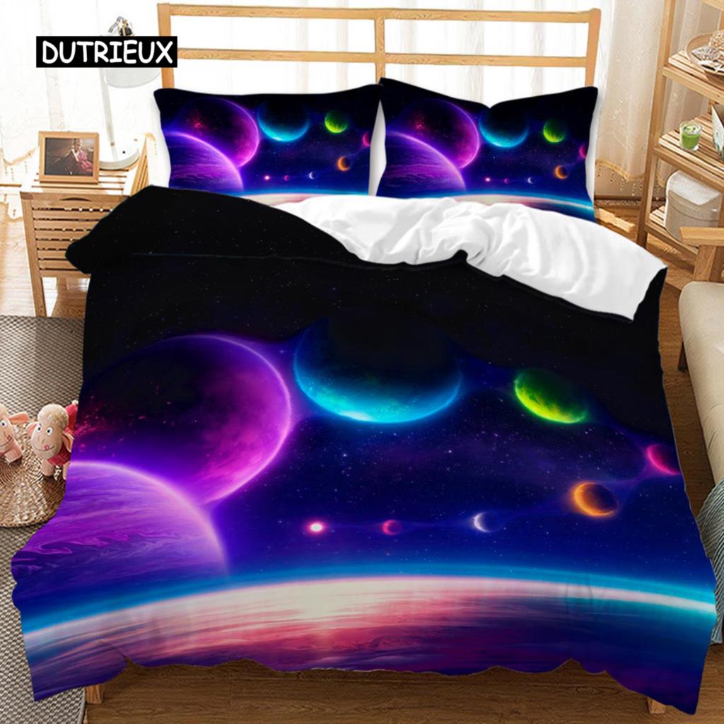 Univers Bettbezug Galaxie Planet Bettdeckenbezug Universum Weltraum Steppdeckenbezug 3D Sternenhimmel Serie Polyester Bettwäscheset
