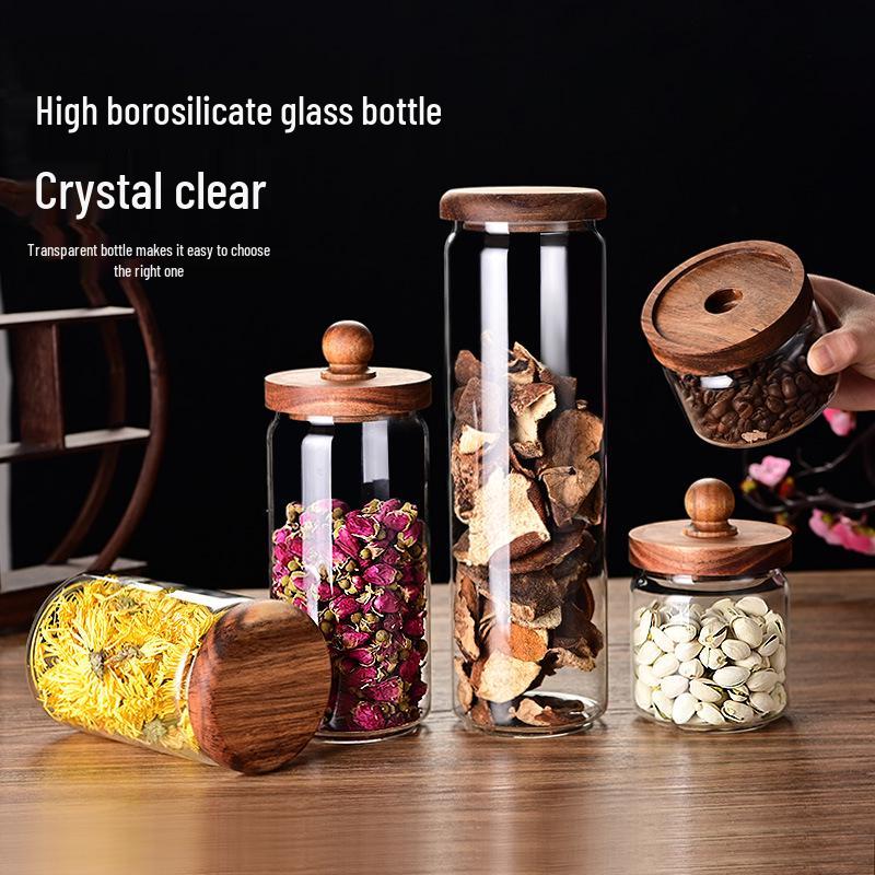

Sealed Glass Jar with Wooden Lid - Universal Kitchen Storage for Coffee, Tea, Flour, and More 10cm*10cm Straight Edge, 650ml