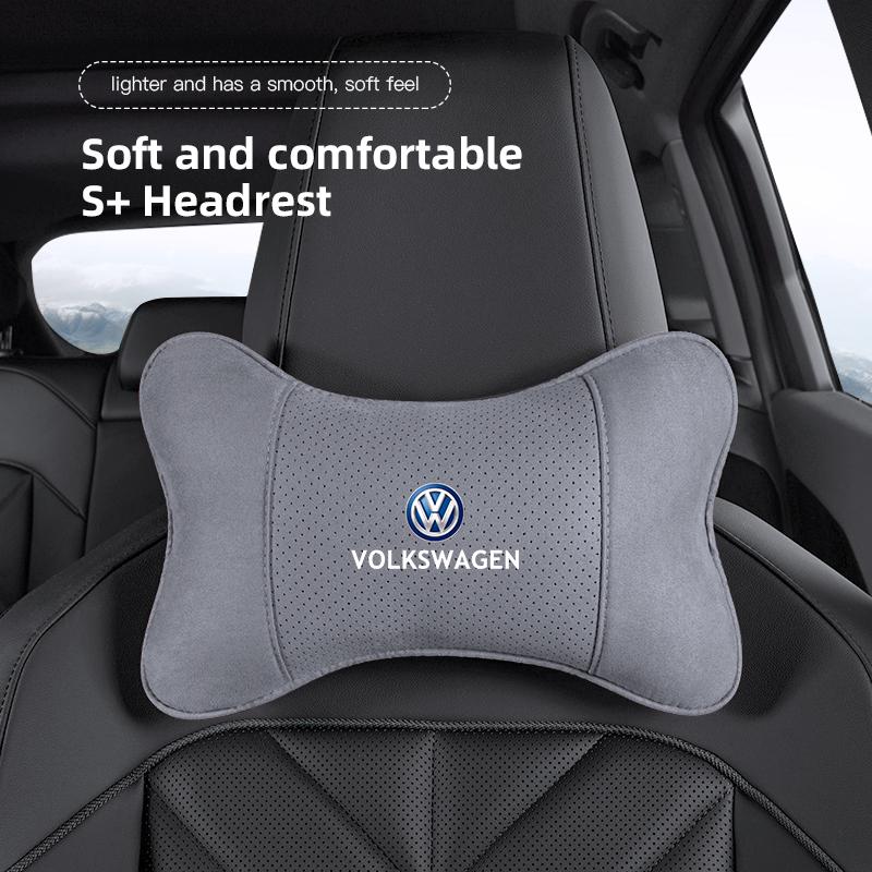 Car Seat Headrest Soft Suede Neck Pillow For VW Golf Amarok T5 Phaeton GTI Teramont Passat b6 Car Interior Aaccessories keychain CU7