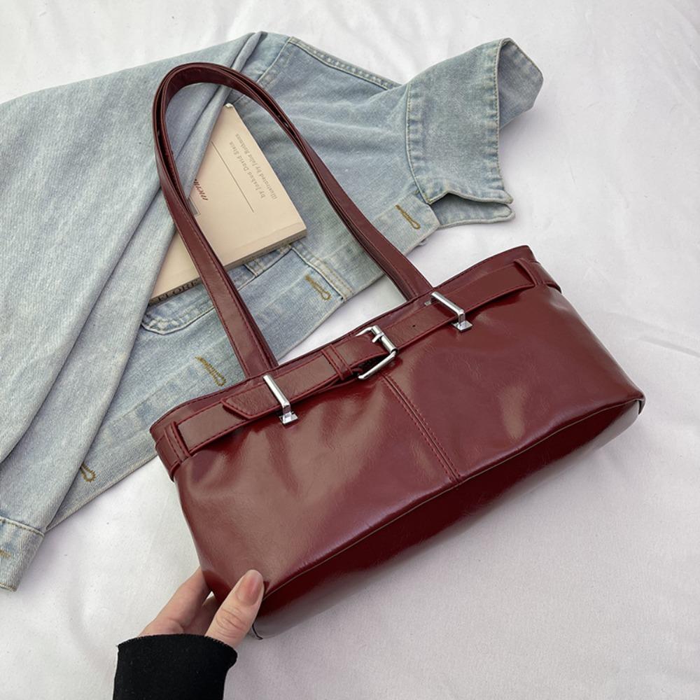 

Leisure Leather Underarm Bag Solid Color Women s Armpit Bag Fashion Buckle Shoulder Bag Handbag красный