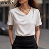 Moda feminina casual cor sólida estampa manga curta blusas e camisas com decote em V