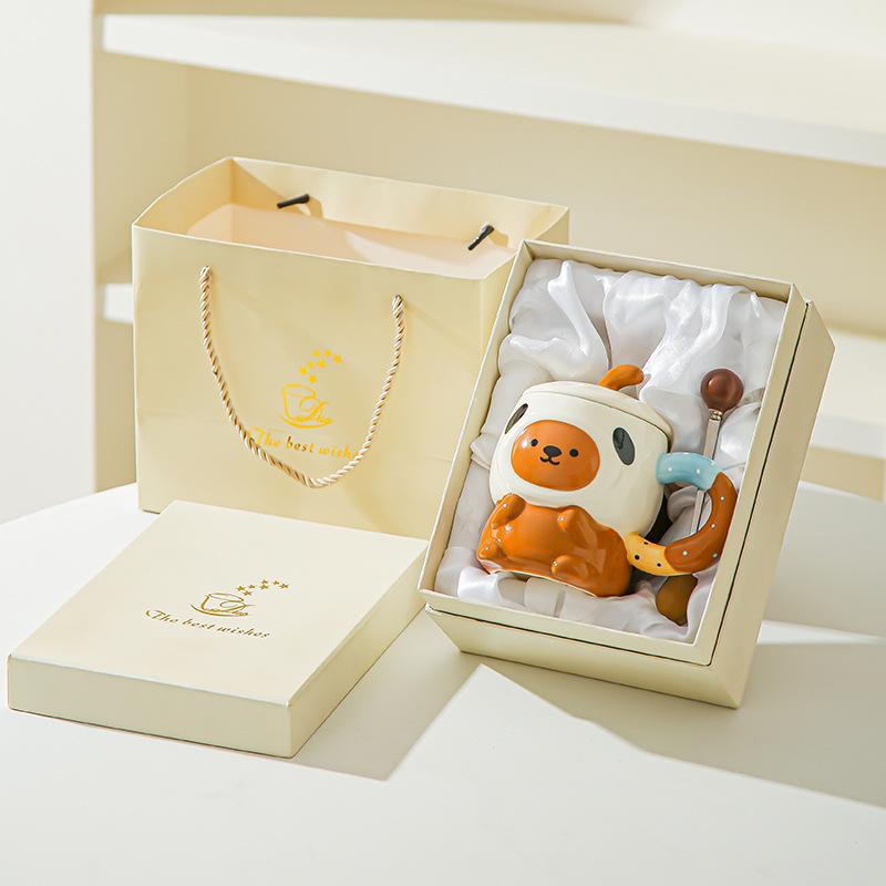 Cute cute cartoon piggy ceramic mug with lid for girls' birthday girlfriends practical souvenir gift box