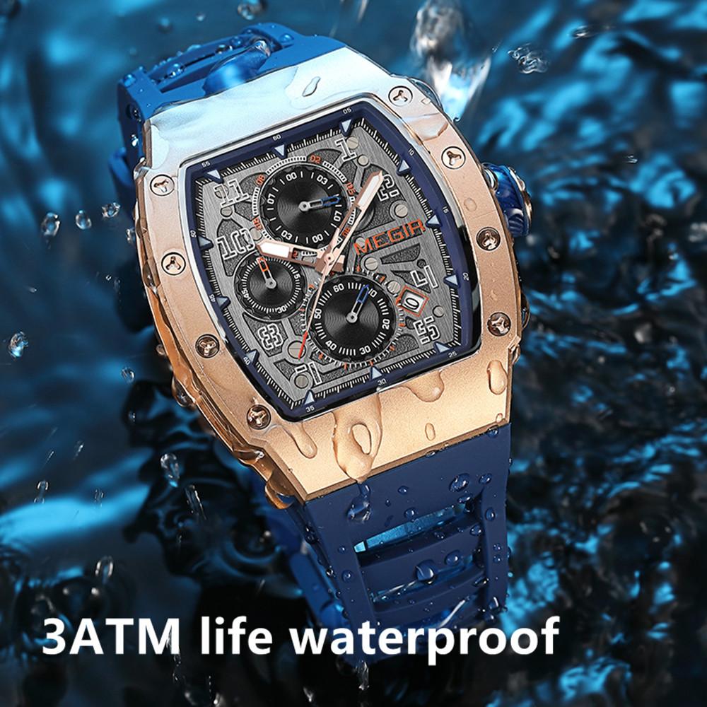 Megir Mode Sportuhren für Herren Edelstahlgehäuse Wasserdicht Leuchtend Militär Quarz Chronograph Automatisches Datum Reloj Hombre 8411