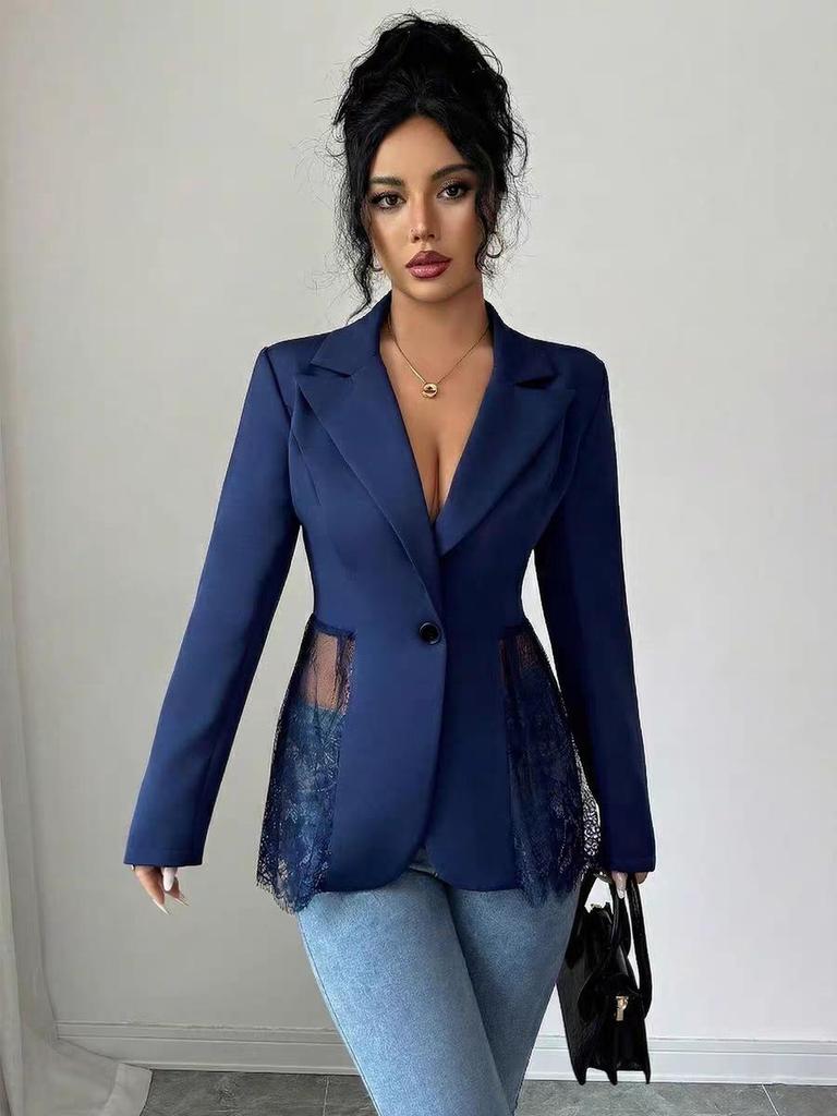 2026 Spring/Autumn Color Block Lace Waist Slimming A-line Women's Suit Jacket