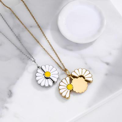 Stainless Steel Daisy Cross Couple Necklace with Laser Engraving
