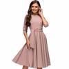 Autumn 2022 Round Neck Tie-Waist Mid-Sleeve Dress with Large Swing Skirt