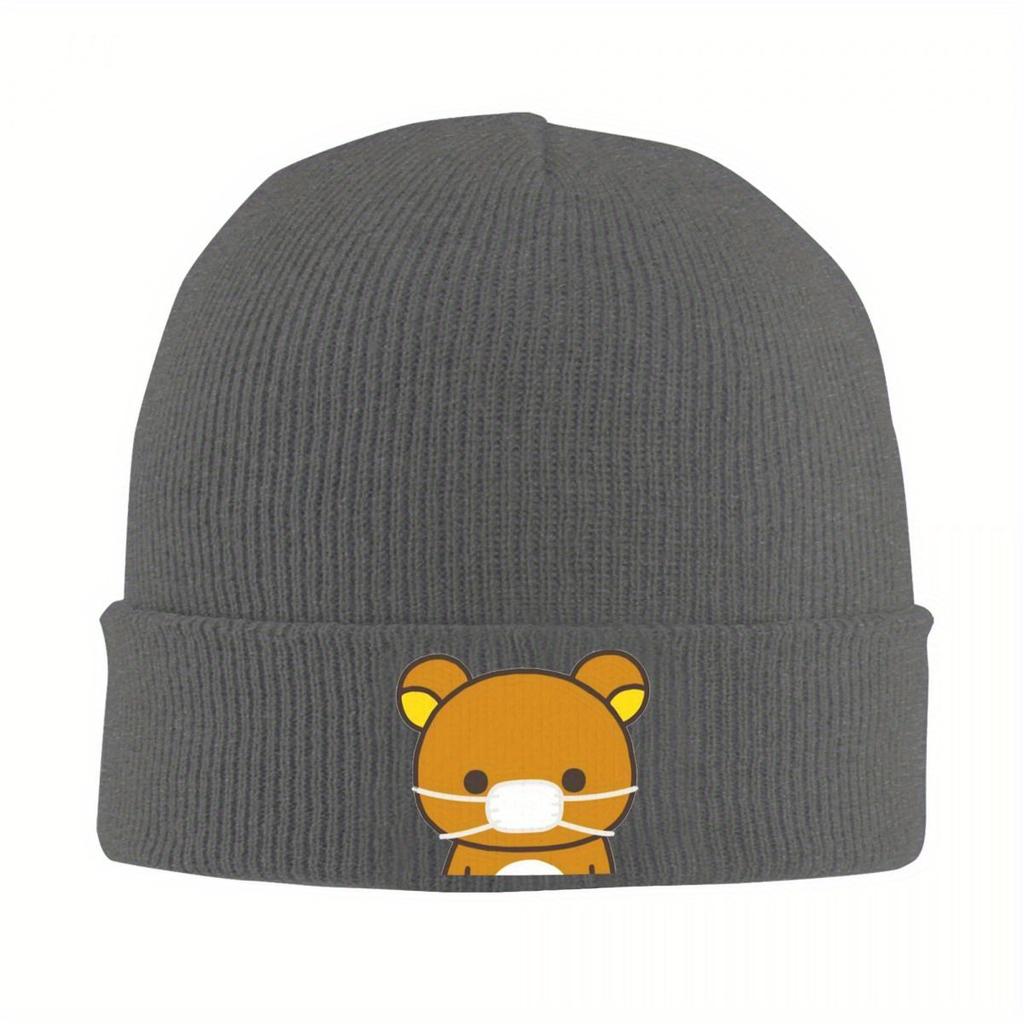 Rilakkuma Wearing A Mask Bonnet Hats Beanie Hats Custom Knitting Hat Spring Y2K Cool Men Women Hippie Warm Cap