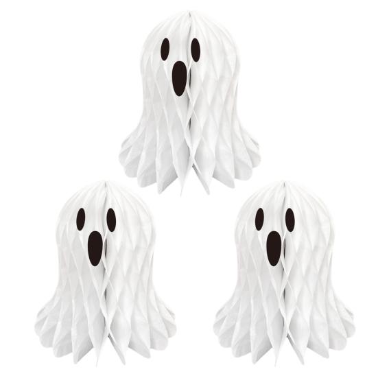 Halloween Ghost Hanging Decoration White Paper Ghost Honeycomb Centerpieces for Indoor Outdoor Halloween Party Decor