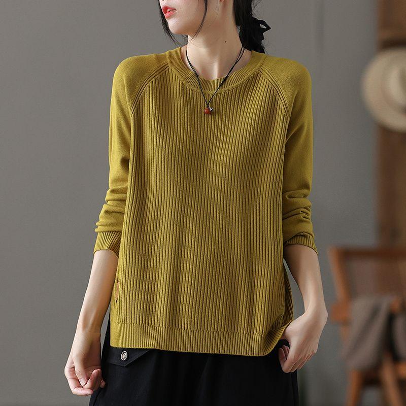 Autumn and Winter Women's Loose Plus Size Sweater Round Neck Casual Pullover Knitwear Solid Color Stretch Knit Tops Jumper