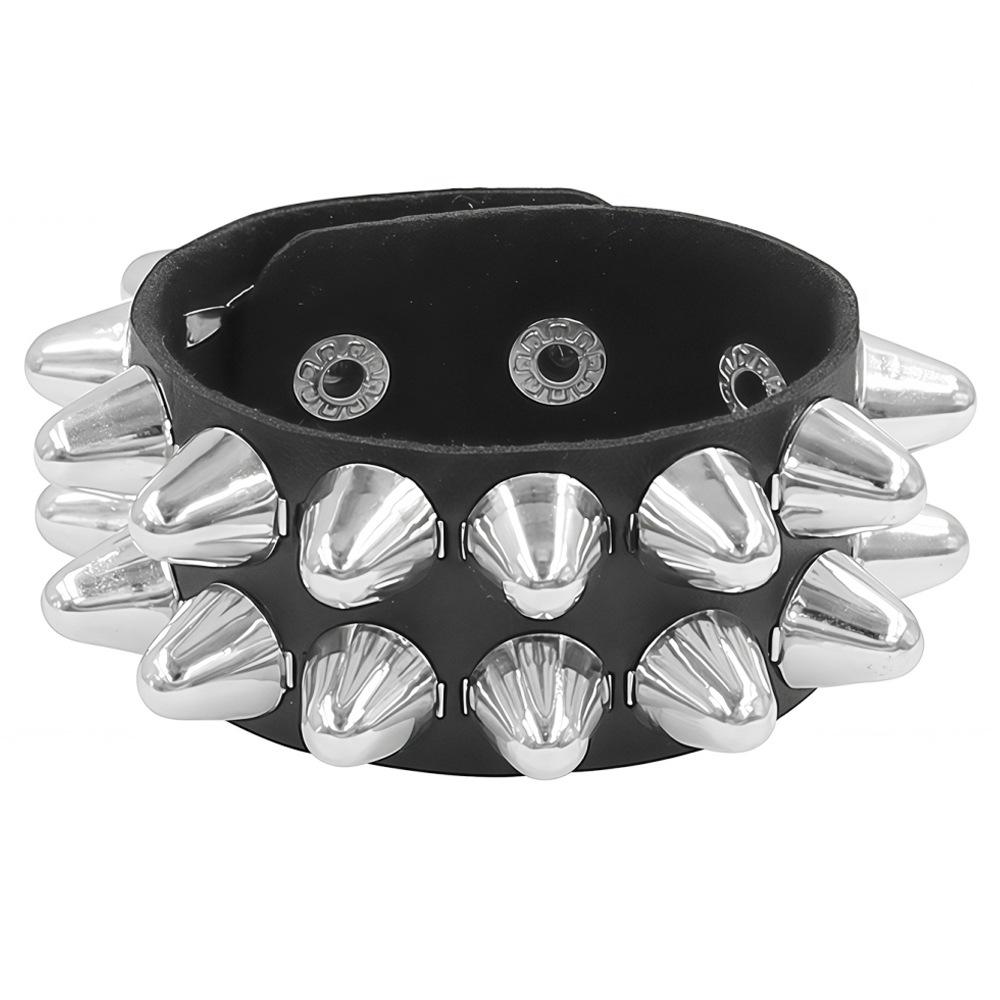 New  Men Silver Color Spiked Rock Bracelet Bangles Women Vintage Punk Cosplay Black Goth Pu Leather Wrap Bracelet Emo Jewelr