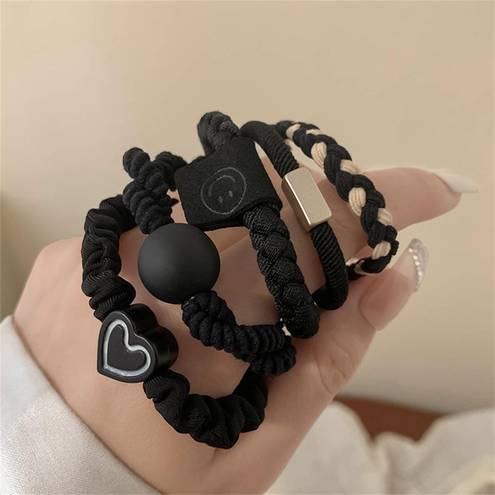 5pcs/Set Mixed Styles Hair Ties High Elastic Heart Shaped Rubber Band Women Girl No-Damage Ponytail Holder Scrunchies