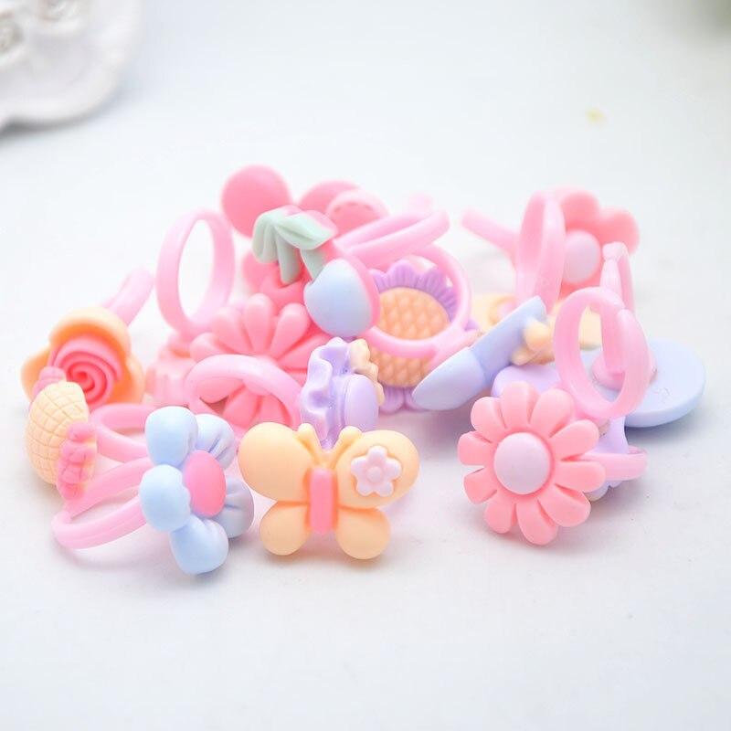 36pcs Kids Cute Rings Resin Cartoon Jewelry Flower Shape Adjustable Ring Set Creative Accessories Girl Gifts