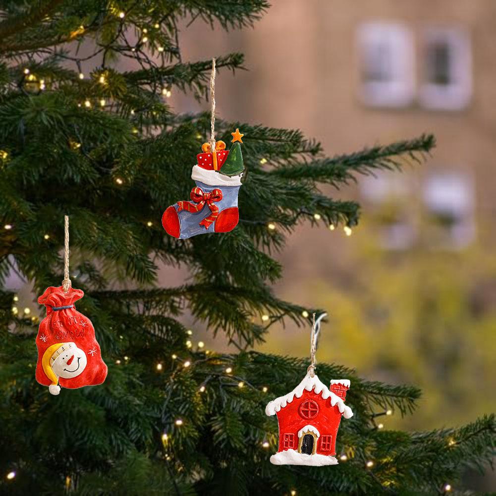 3-Piece Resin Christmas Tree Snowman Ornament Decoration DIY Hanging Pendants 2026 New Year Party Home Holiday Decoration