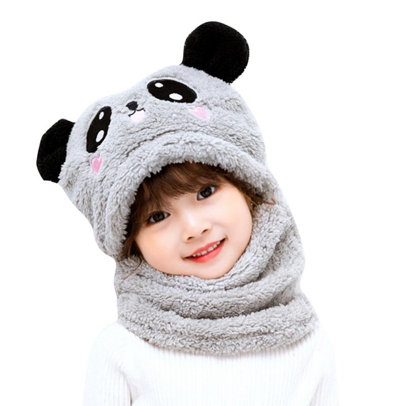 Children Cartoon Cute Bear Rabbit Hat Scarf Girls Boys Winter Soft Thicken Scarves Beanie Double Warm Fleece Kids Hats