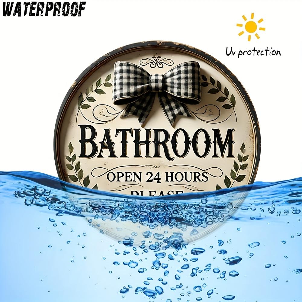 "Open 24 Hours" Bathroom Sign. Rustic Round Iron Decor for Home, Office or Bar.