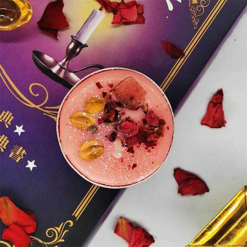 Mini Manifestation Candles Herbal Intention Candle Unscented Spell Dried Flowers Candles with Crystal Tea Lights