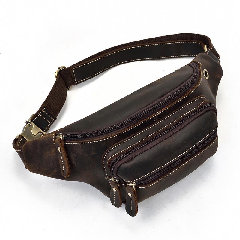 Retro Style Men's Leather Waist Bag Crazy Horse Leather Men Male Waist Pack Belt Pouch Hot Selling Male Bags Vintage Retro