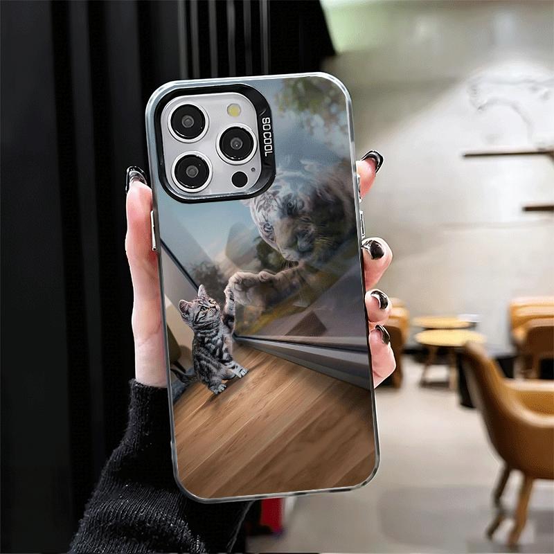 Cat Reflects Tiger Cool Soft Phone Case for iPhone 15 16 17 Pro Max 17Air 16E 14 Plus 13 12 Mini Shockproof Cover Back Shell