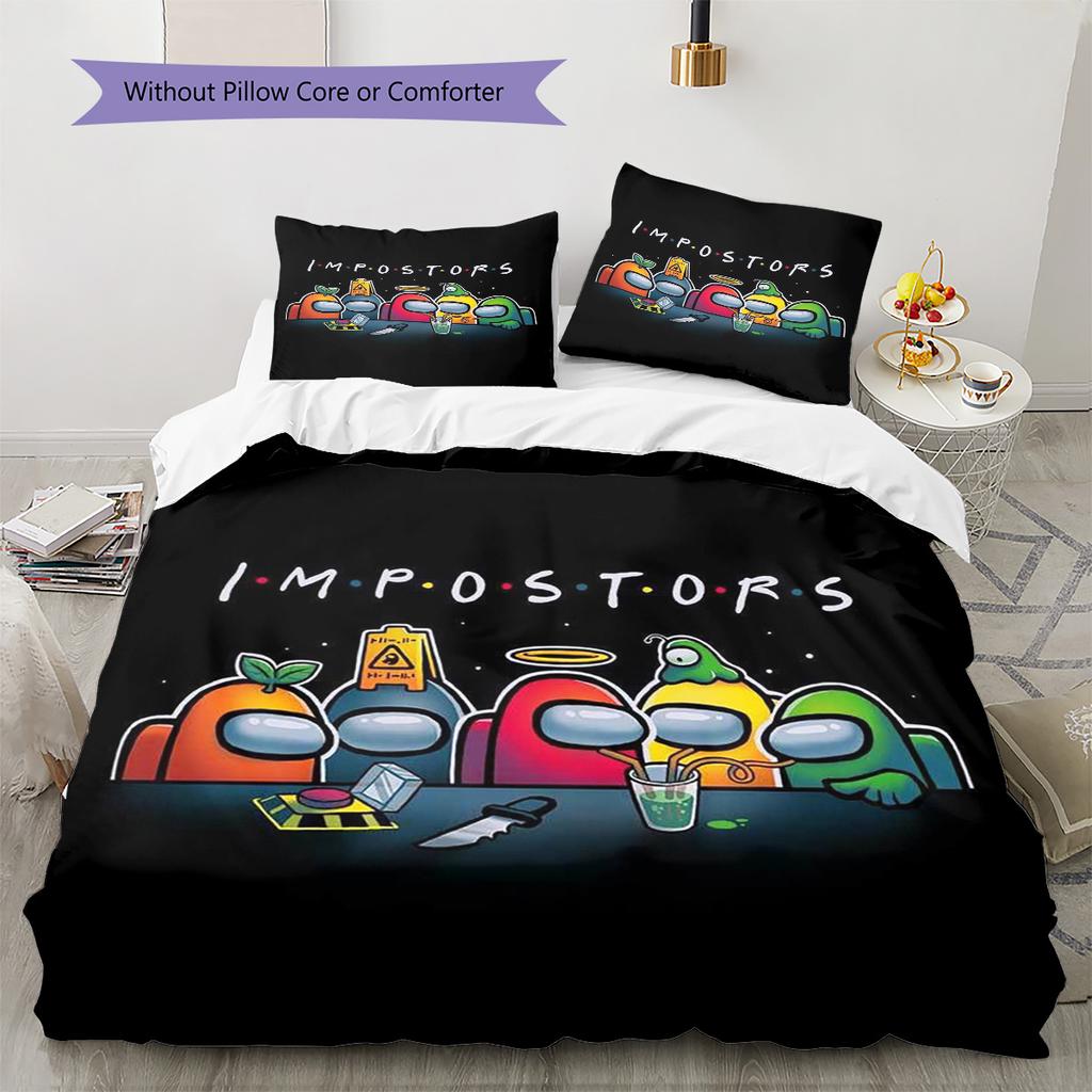 Among Us Pattern Bedding,Quilt Set Quilt Cover Pillowcase Home Birthday Gift (1 * Duvet Cover + 2 * Pillowcase, Without Core)
