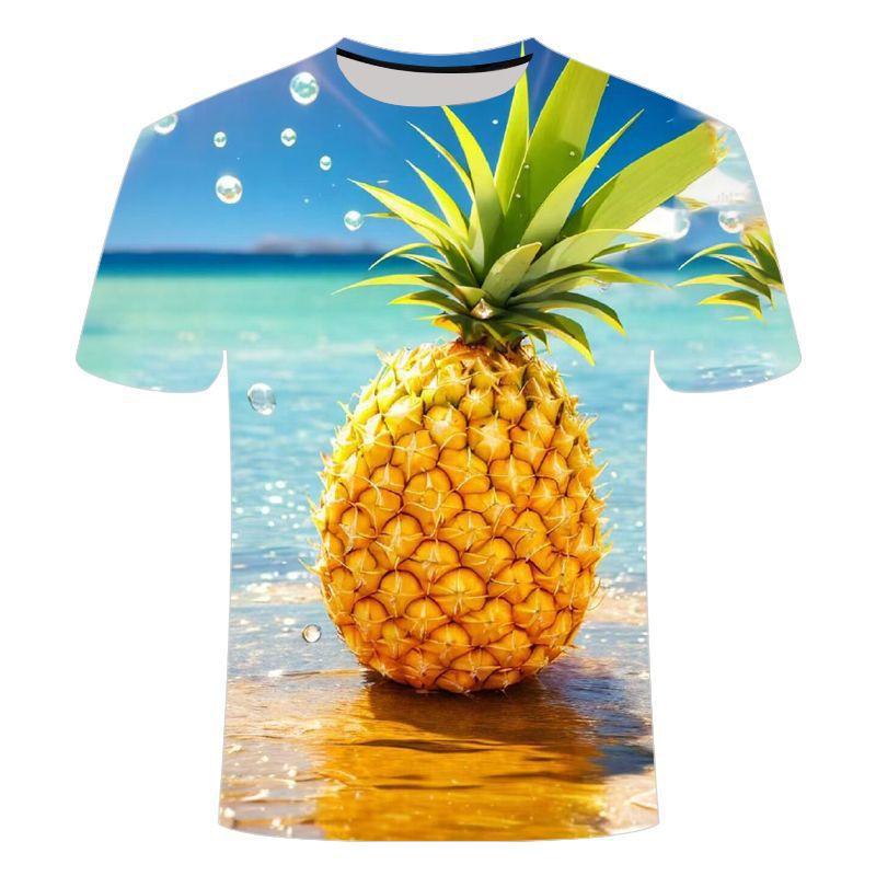 Summer New 3D Printed Fruit Pineapple Pattern Top Creative, Quirky, Comfortable, and Fashionable Crewneck T-shirt