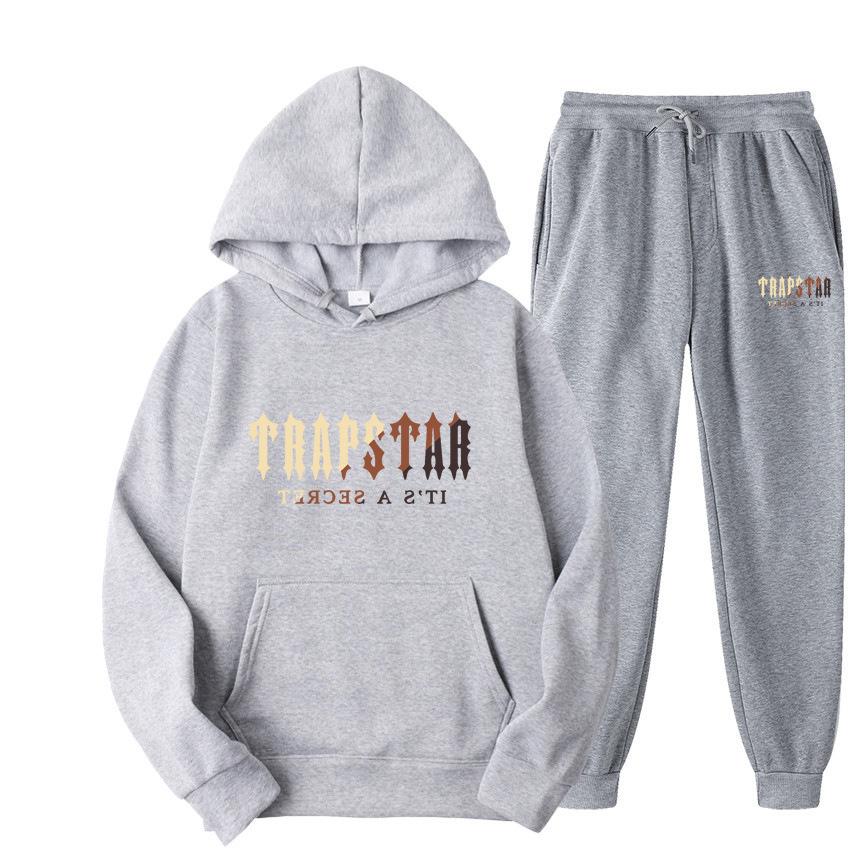 

TRAPSTAR Letter Printed Men s Women s Sportswear Set Hoodie Fashionable Fleece Sweatshirt Men S світло-сірого кольору
