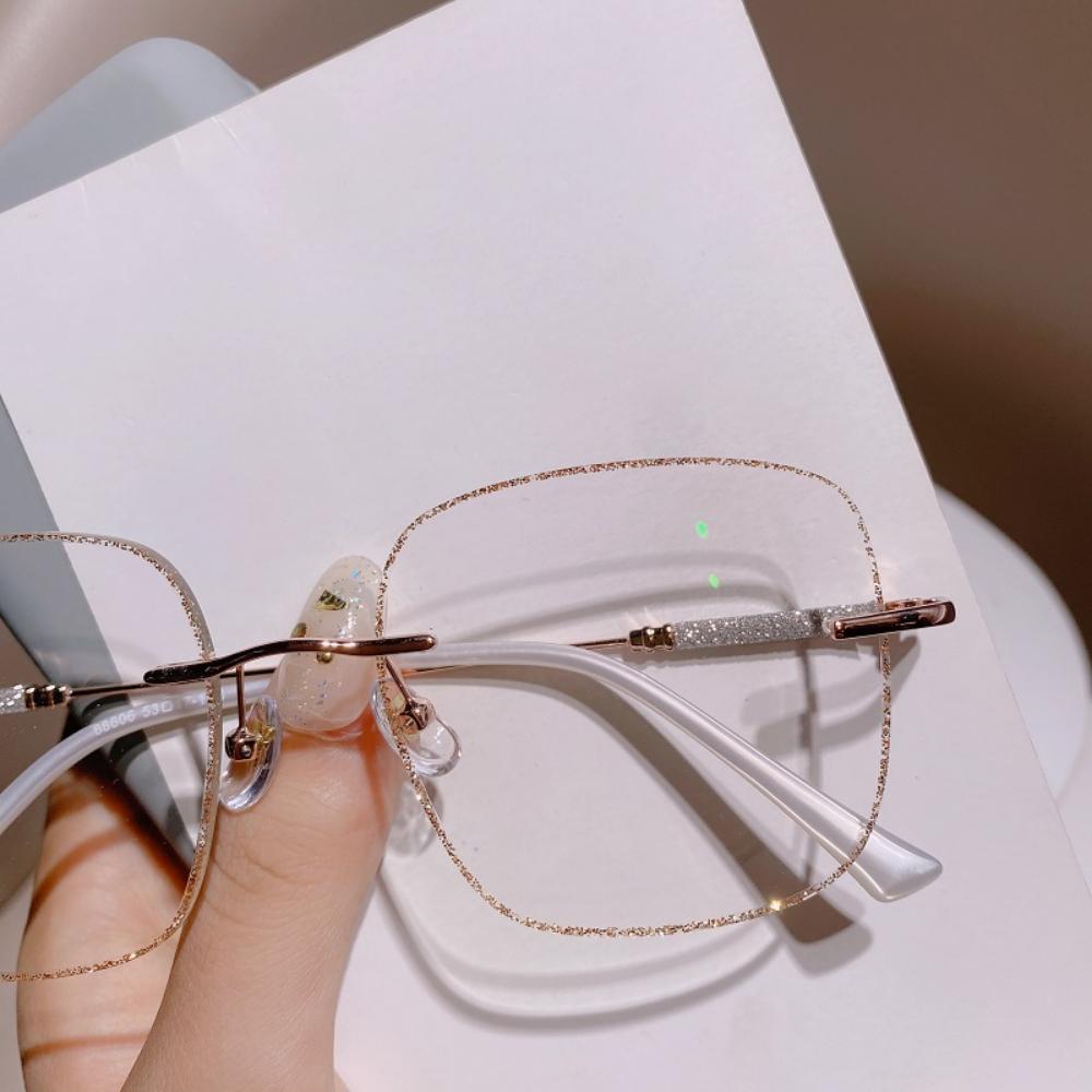 Anti Blue Light Nearsighted Glasses Women Glasses Digital Device Glasses with Diopters 0 To -40 Shiny Rimless Frame Glasses