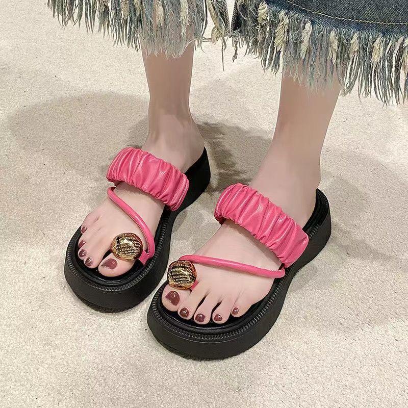 Fashion Hot Selling Fashionable Metal Buckle Thick Bottom Platform Sandals Women's Summer Hot Sale of The Season New Vintage  Flatform