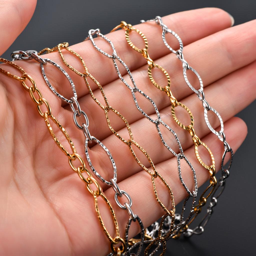 6.5/7/8mm Chic Glitter Stainless Steel Link Cut Oval Figaro Chain Necklace for Women Men Geometric Rhombus Choker Metal Jewelry