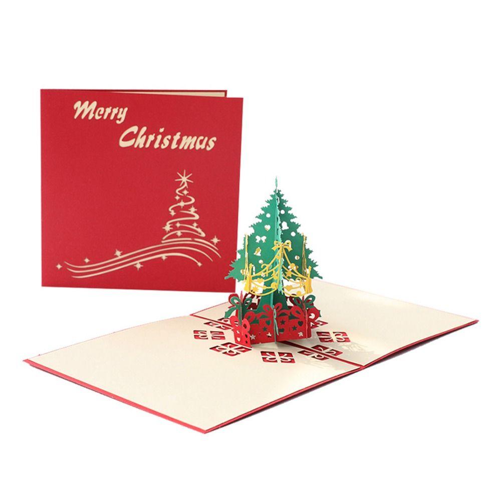Foldable Christmas Tree Greeting Card Wishing Message Card 3D Pop UP Gift Card  Party Favors Gifts