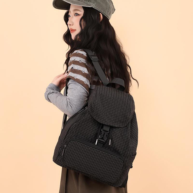 Vintage Check Backpack Commuter Lightweight Nylon Backpack