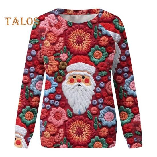 Julegenser Dame 3D Juletre Hus Trykk Rund Hals Langermet Topper Lett Ferie Genser Topper