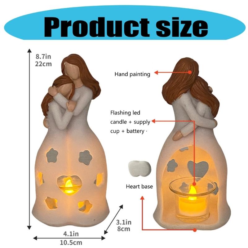 Mother and Daughter Resins Figurine Heartwarmings Gift with Flickering LED Candle for Mother Day or Christmas Birthday