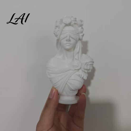 Elegant Retro Sculpture Decor 3D Printed Blindfolded Lady Bust Sculpture White Flower Veil Sculpted Rose Crown Statues Female Statue Artistic