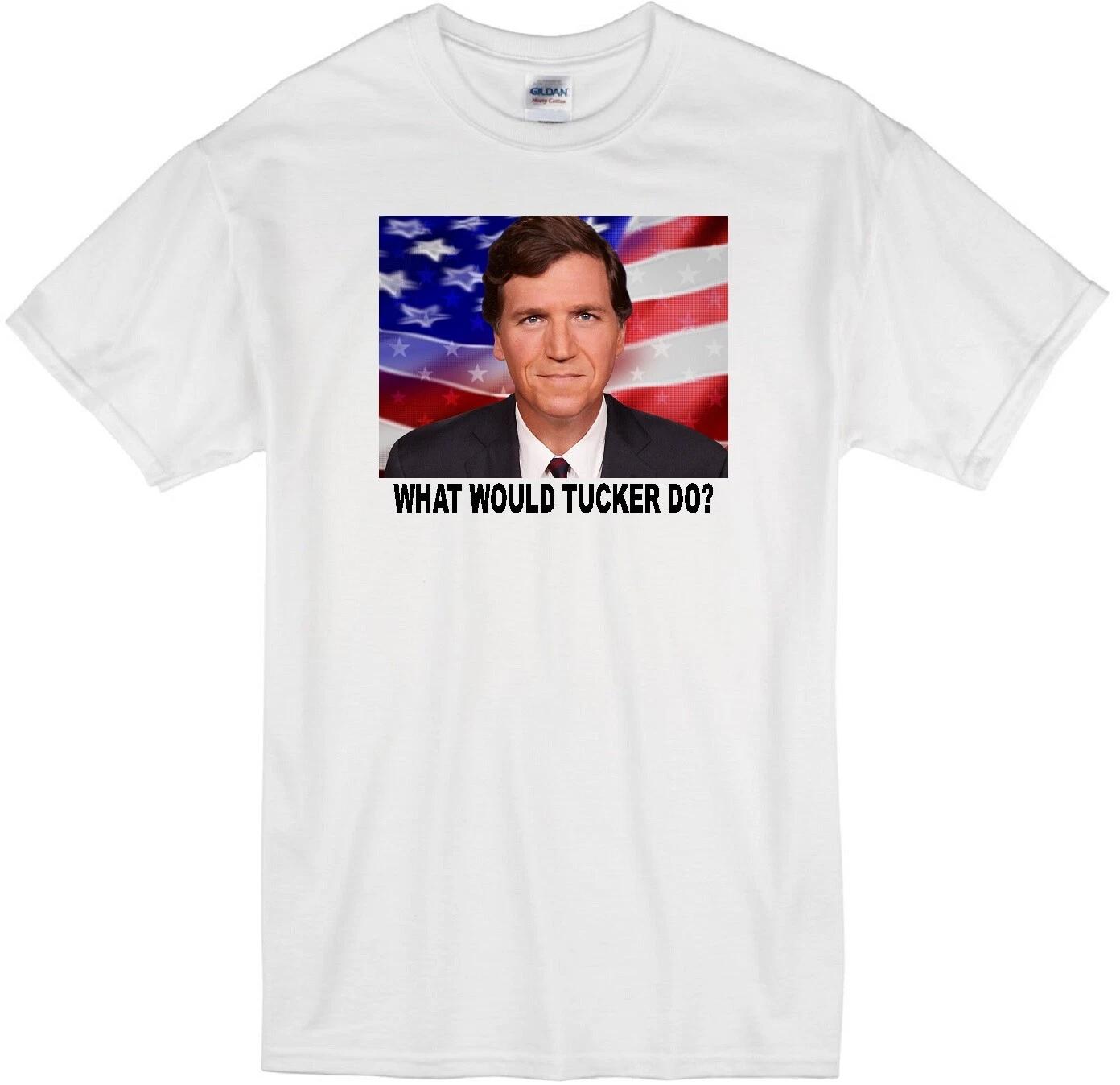 TUCKER CARLSON WWD?  FOX NEWS TV HOST REPUBLICAN CONSERVATIVE WHITE T-shirt M